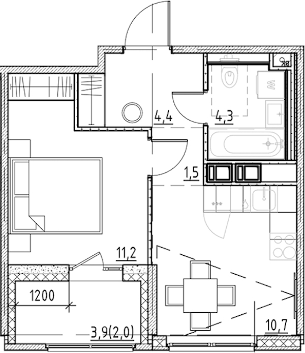 1-комнатная квартира 34.1 м², 2/8 эт., ЖК «Янила Форест»